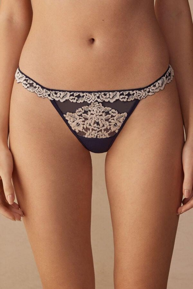 Intimissimi Pretty Flowers String Thong Ženske Gaćice Tamno Plave Svijetlo Žute | HR 2237RWH