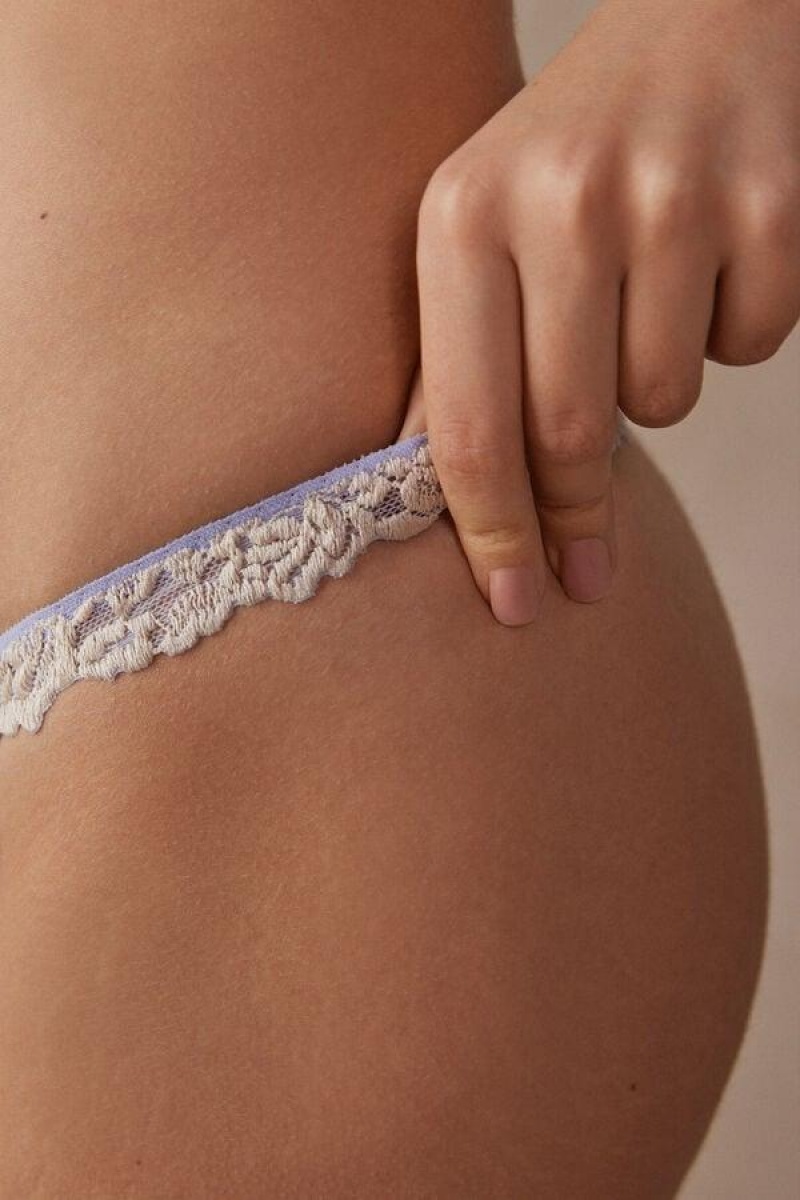 Intimissimi Pretty Flowers String Thong Ženske Gaćice Boje Lavande Bijele | HR 2242ORX