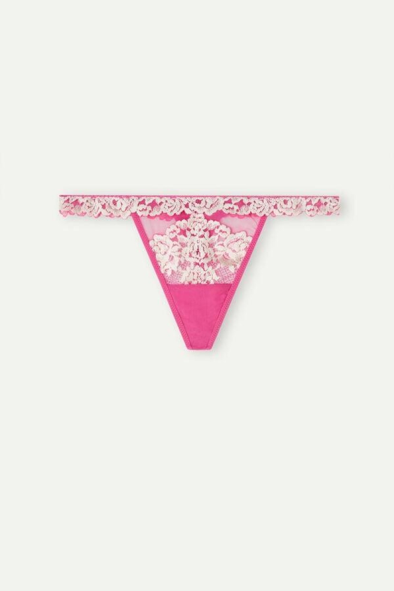 Intimissimi Pretty Flowers String Thong Ženske Gaćice Roze Bijele | HR 2245SOB