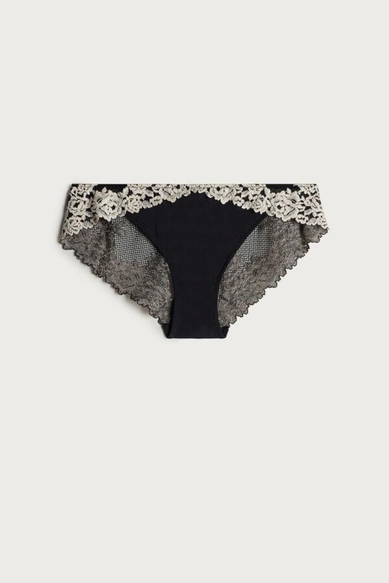 Intimissimi Pretty Flowers Ženske Gaćice Crne Bijele | HR 2416FMD