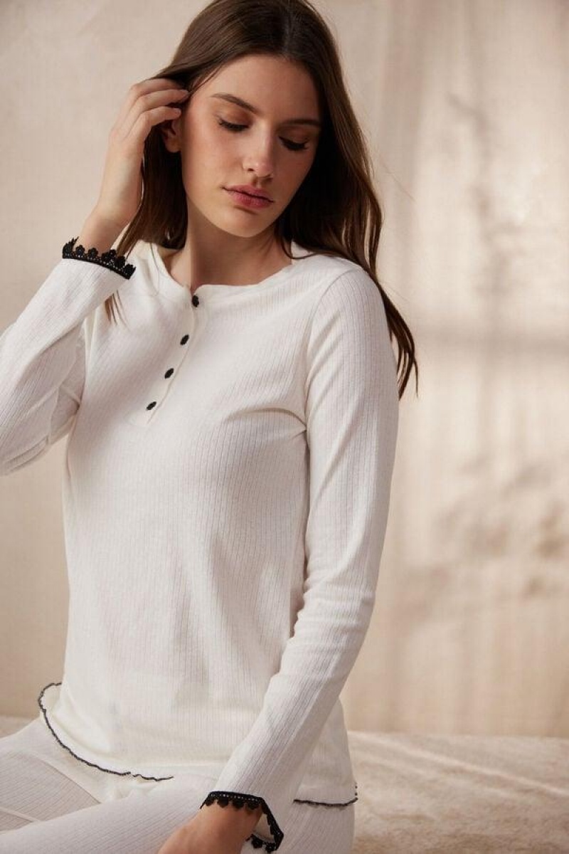 Intimissimi Pure Joy Long Sleeve Henley Top Ženske Pidžama Bijele | HR 2135YUK