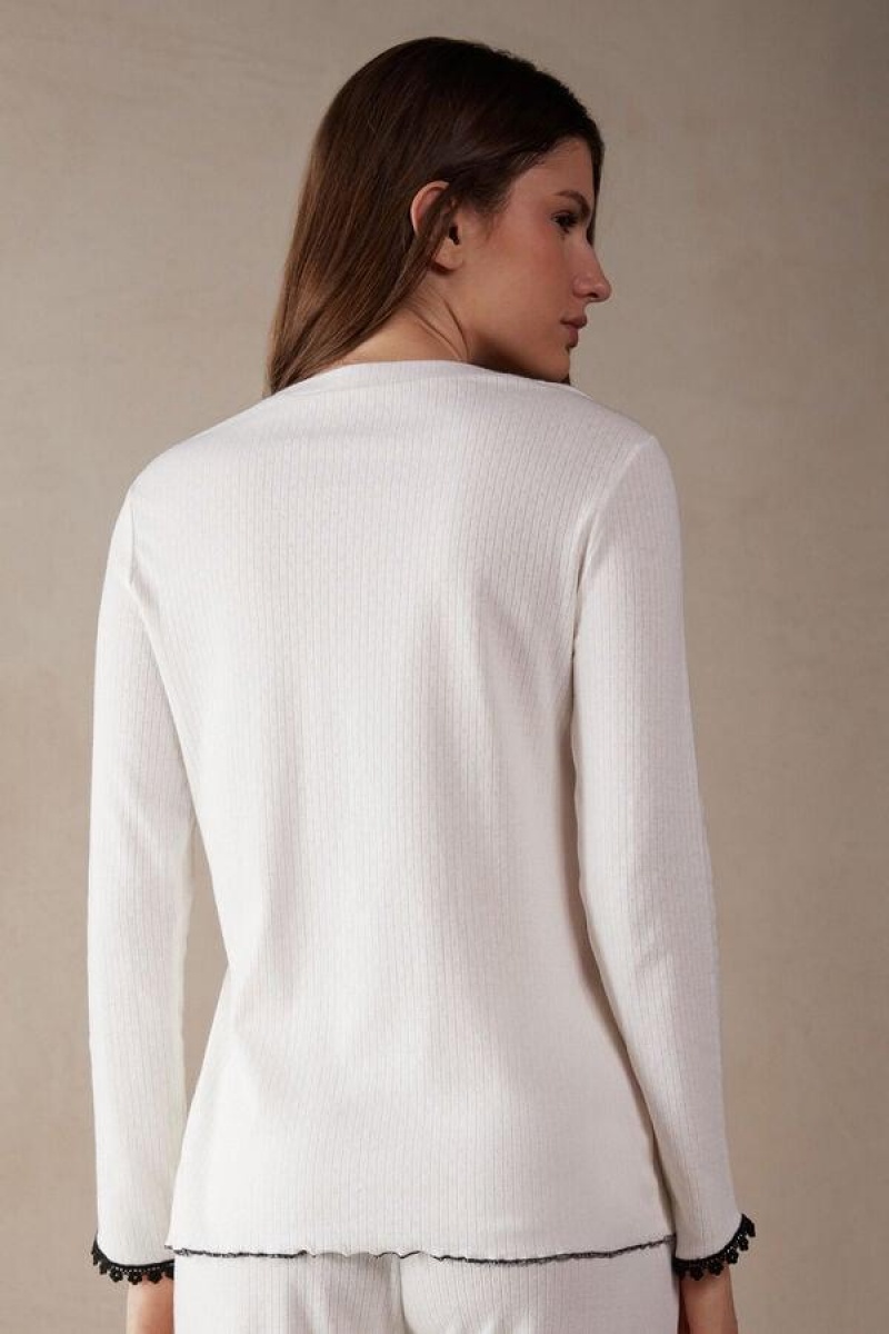 Intimissimi Pure Joy Long Sleeve Henley Top Ženske Pidžama Bijele | HR 2135YUK