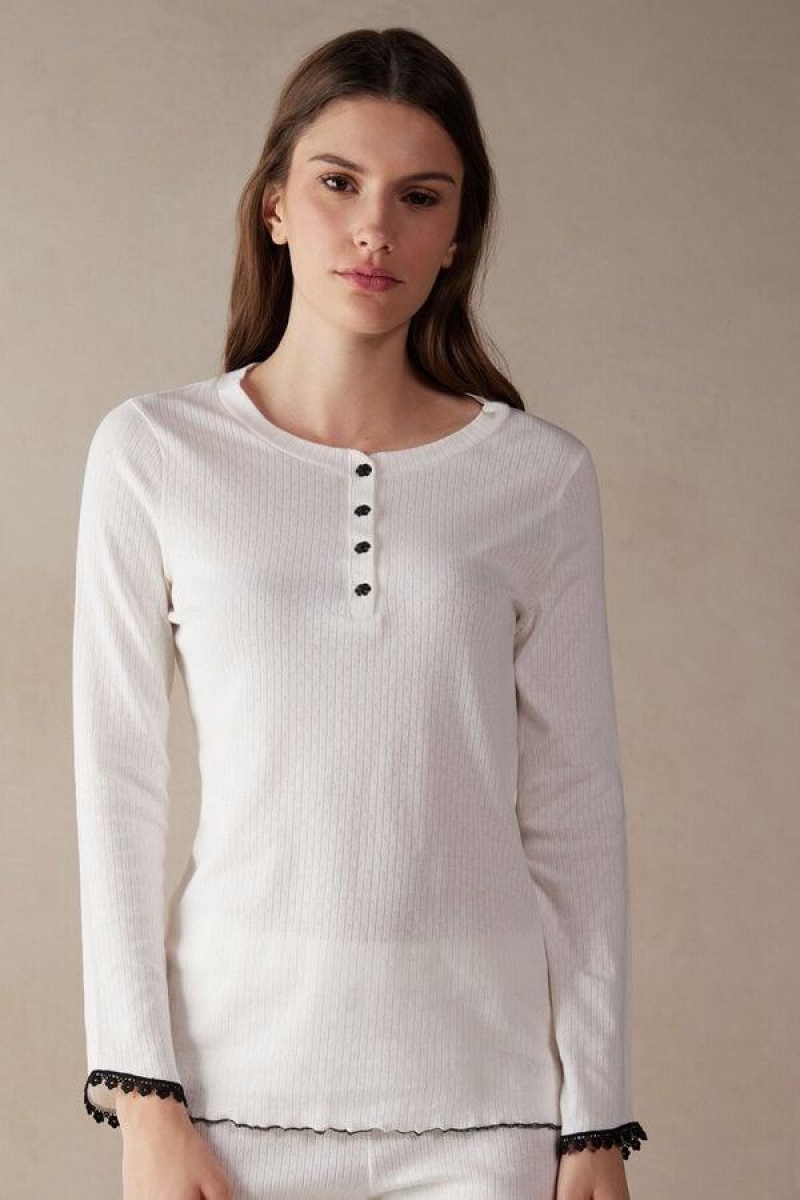 Intimissimi Pure Joy Long Sleeve Henley Top Ženske Pidžama Bijele | HR 2135YUK