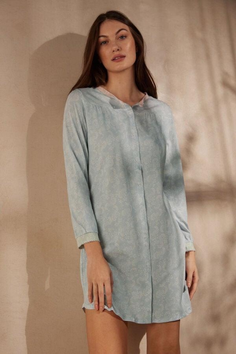 Intimissimi Romantic Cashmere Button Up Night Shirt Ženske Pidžama Svijetlo Plave | HR 2214UTL