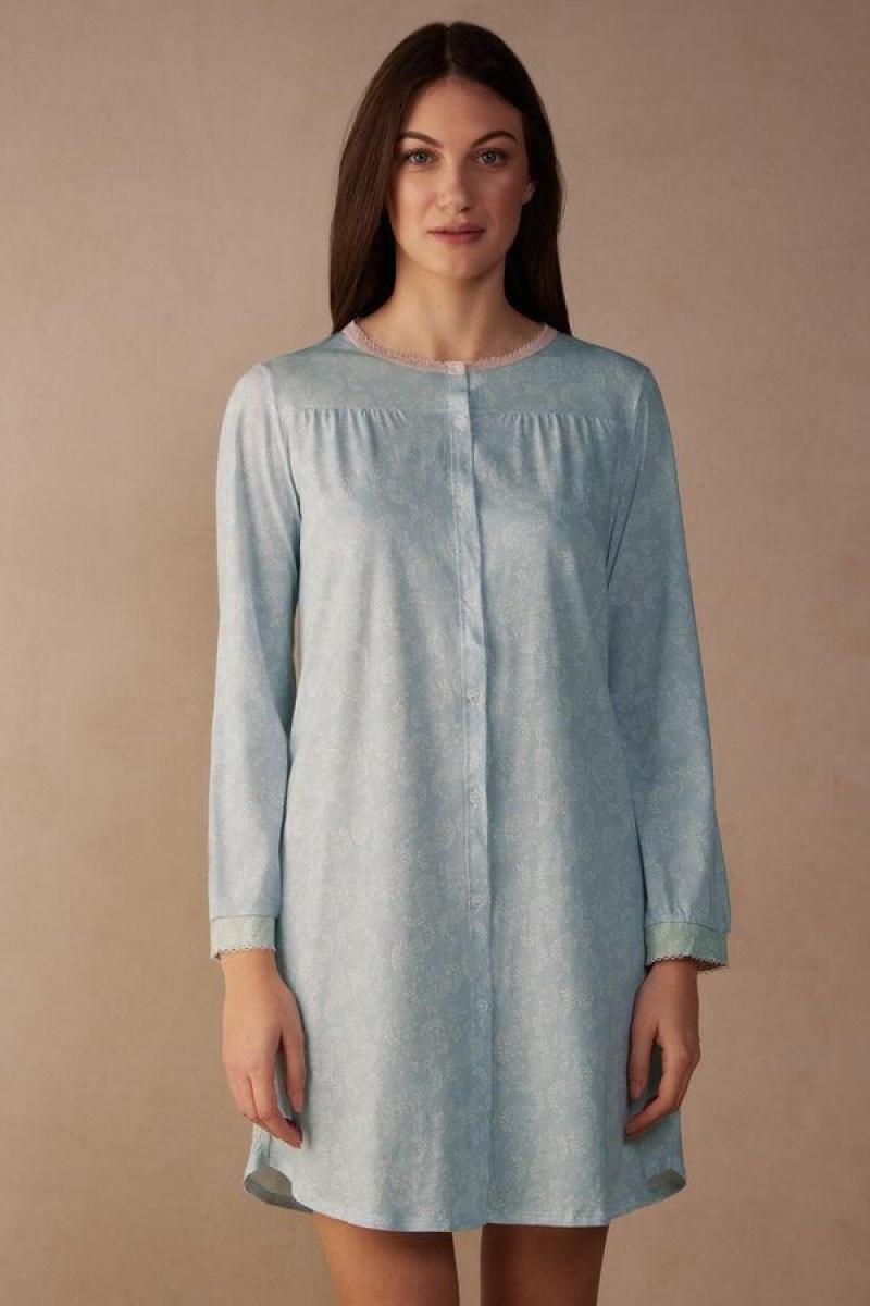 Intimissimi Romantic Cashmere Button Up Night Shirt Ženske Pidžama Svijetlo Plave | HR 2214UTL