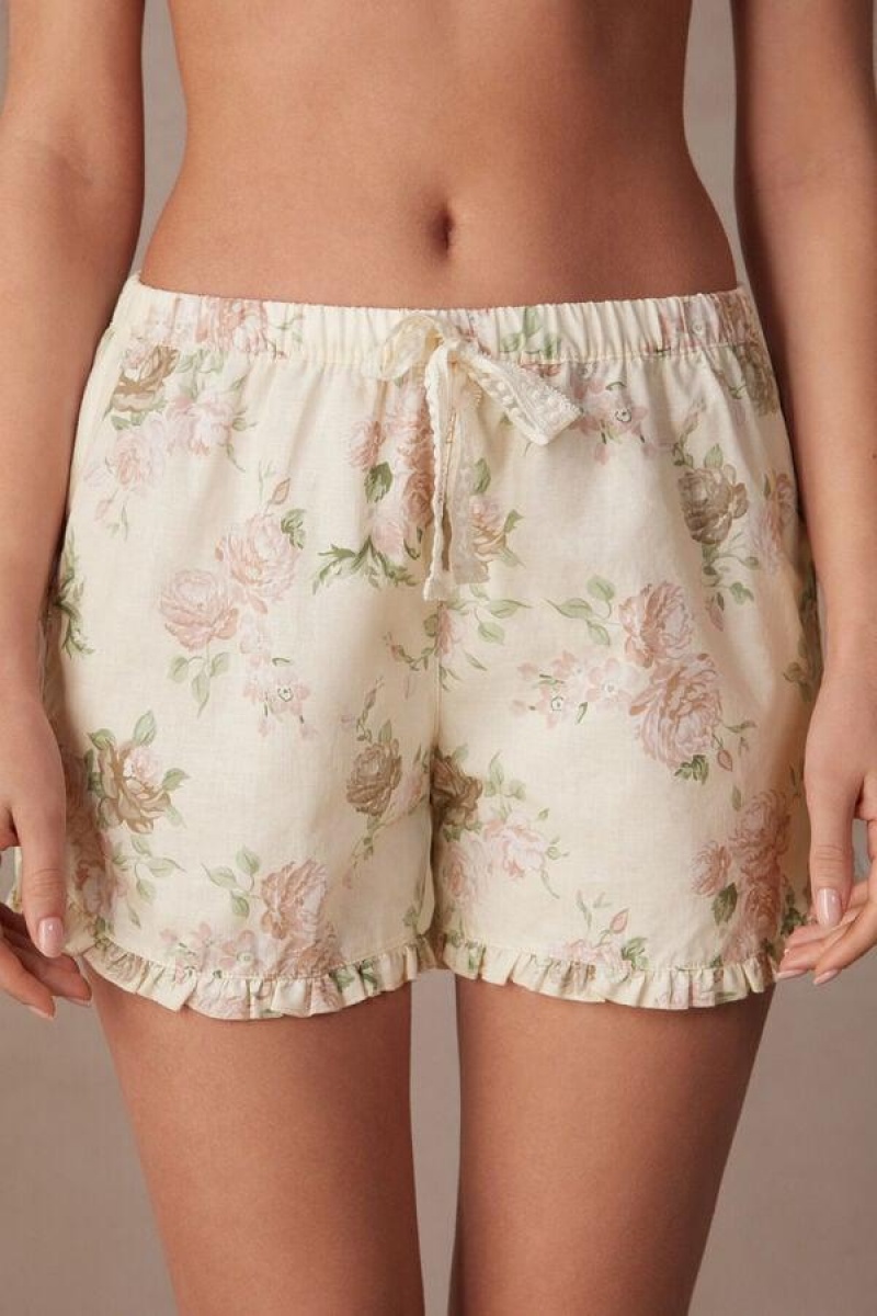 Intimissimi Scent of Roses Cotton Cloth Shorts Ženske Pidžama Visebojne Bijele | HR 1970VDO