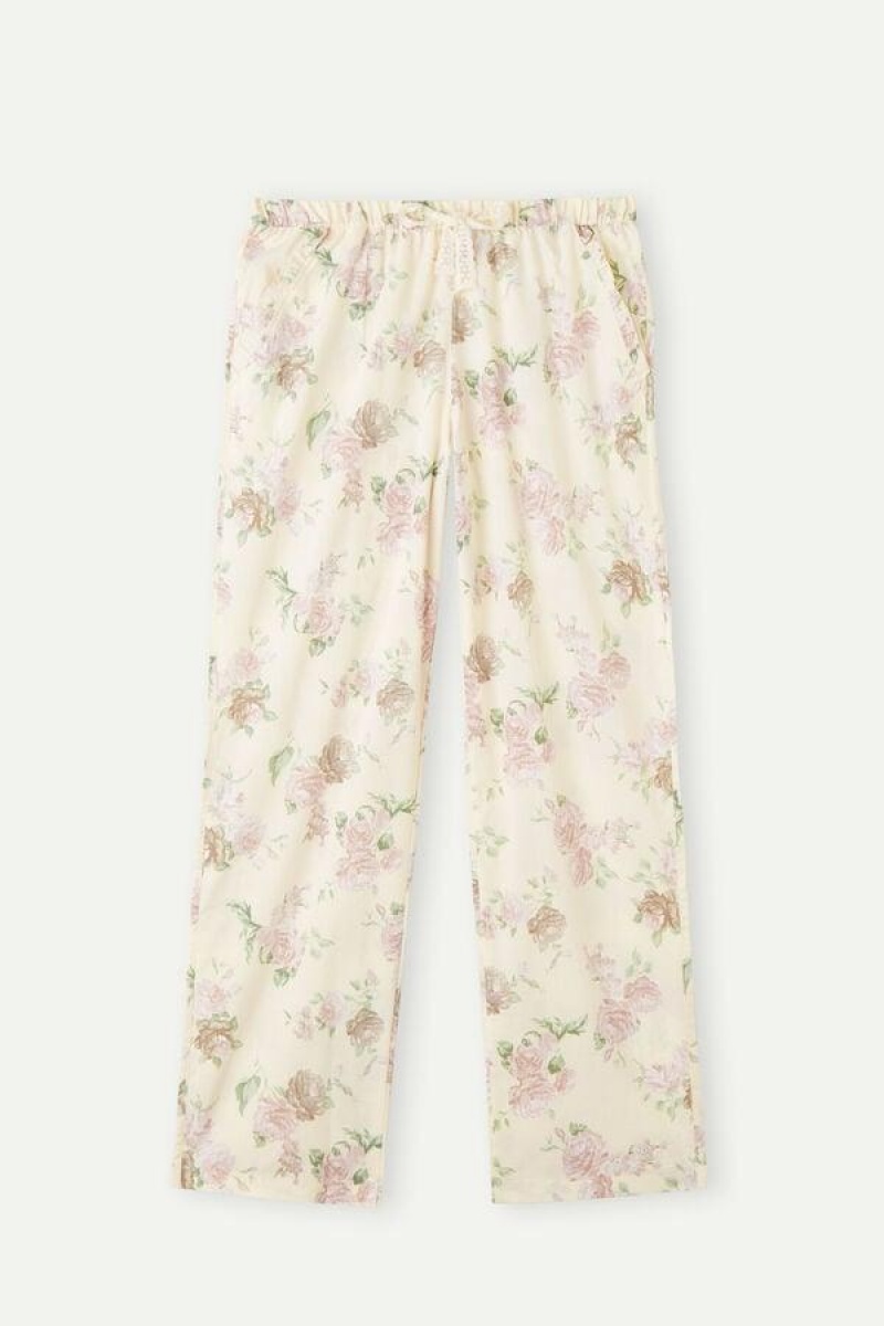 Intimissimi Scent of Roses Full Length Cotton Cloth Pants Ženske Pidžama Visebojne Bijele | HR 2030TVJ