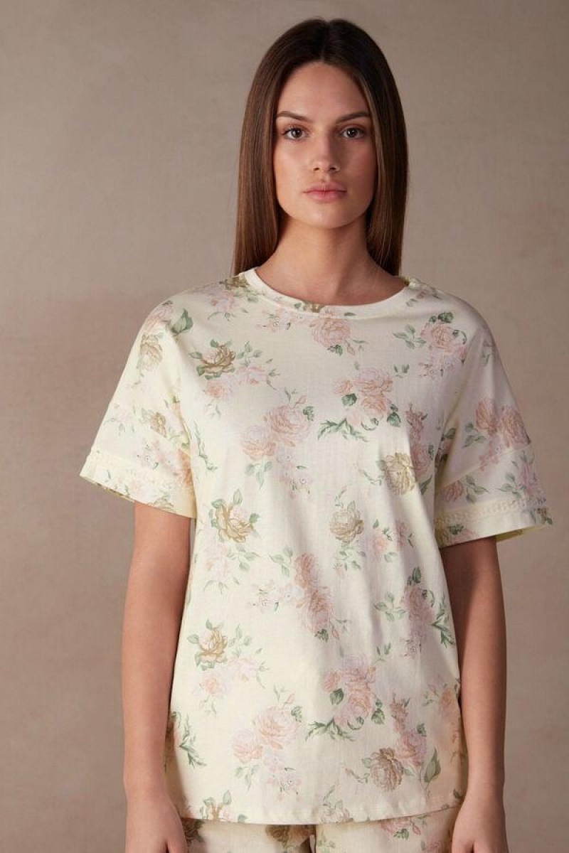 Intimissimi Scent of Roses Short Sleeve Cotton T-shirt Ženske Pidžama Visebojne Bijele | HR 2100VDO