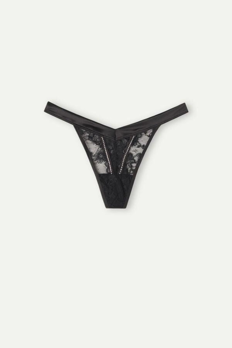 Intimissimi Shine High Like Stars ‘80s Stil Thong Ženske Gaćice Crne | HR 2262EXG