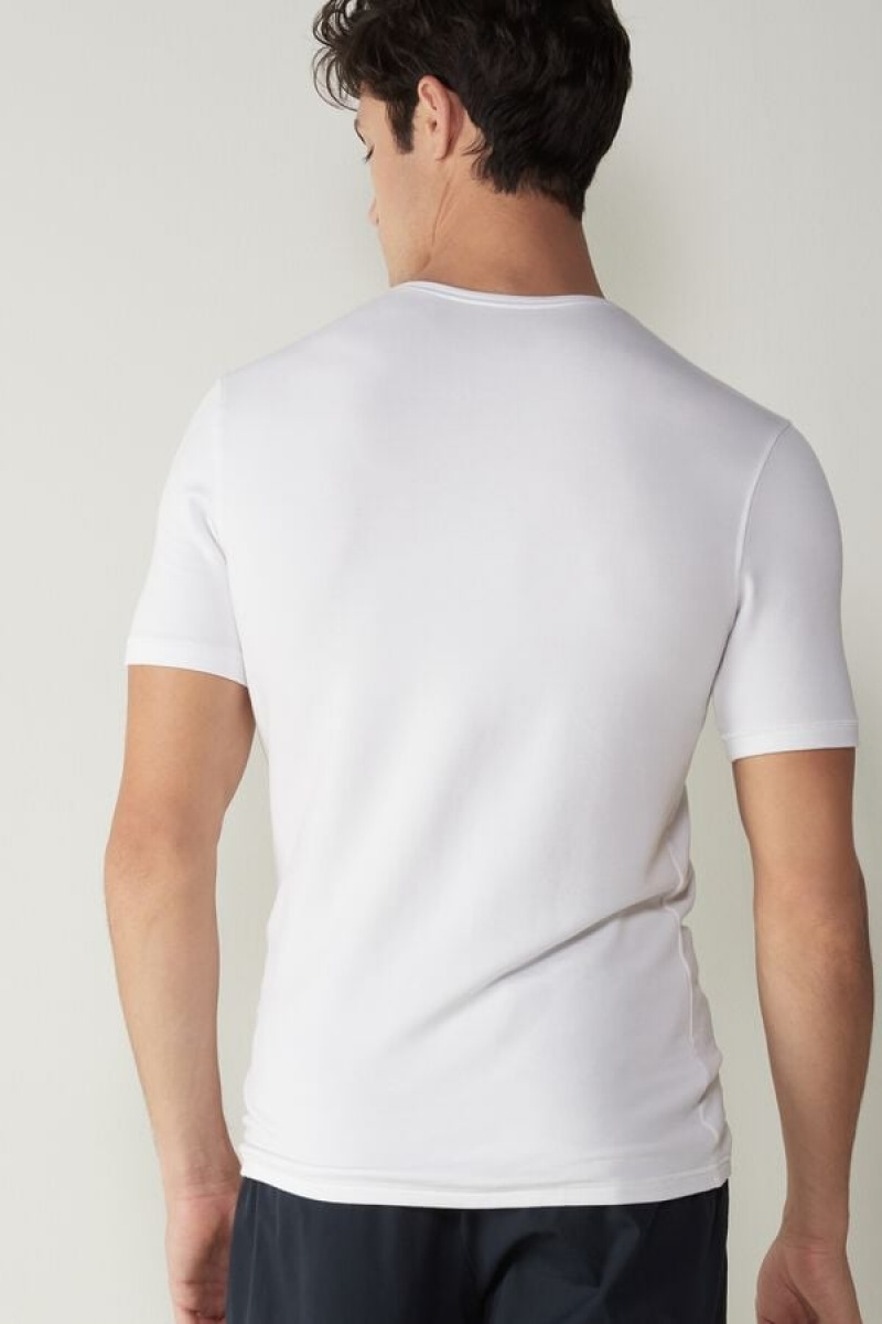 Intimissimi Short-Sleeve Modal-Cashmere Muške Majice Bijele | HR 2996HKX