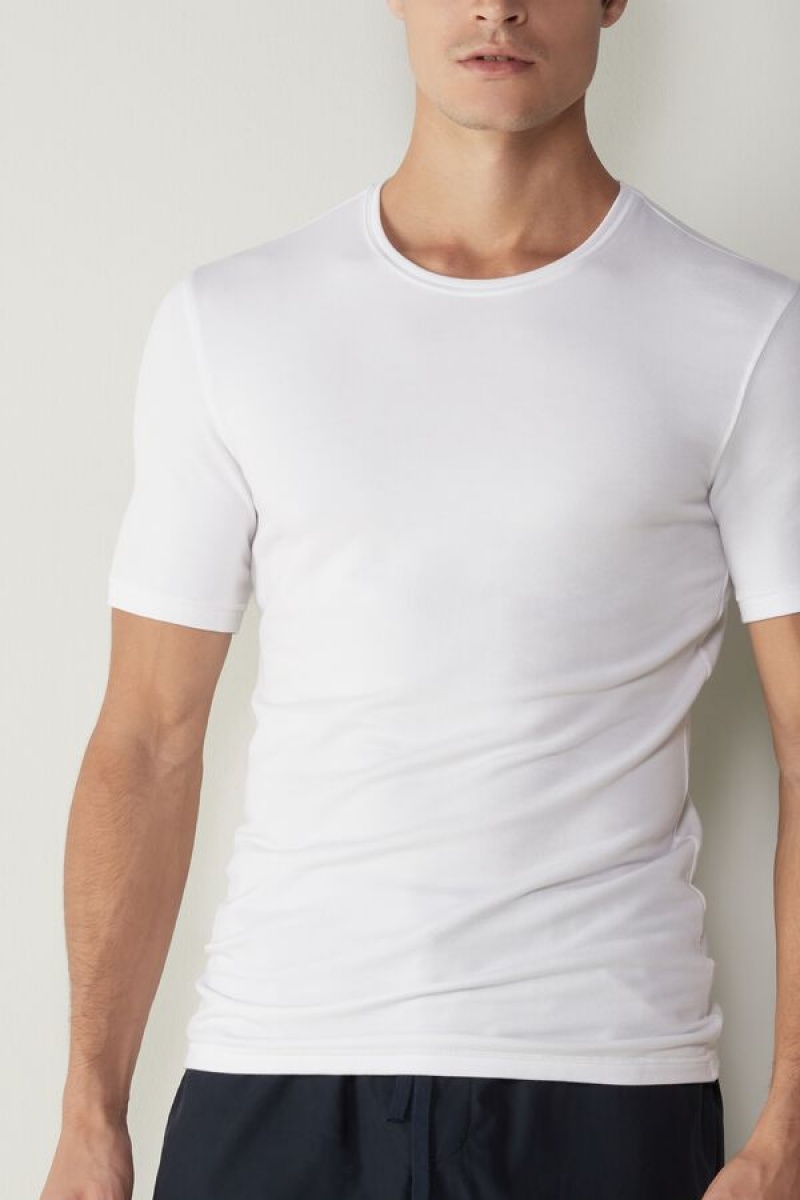 Intimissimi Short-Sleeve Modal-Cashmere Muške Majice Bijele | HR 2996HKX