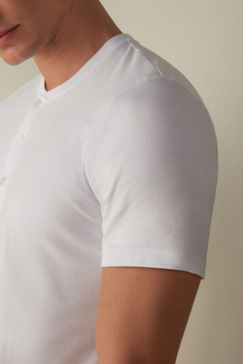 Intimissimi Short-Sleeved Supima® Cotton Shirt Muške Pidžama Bijele | HR 2907HKP