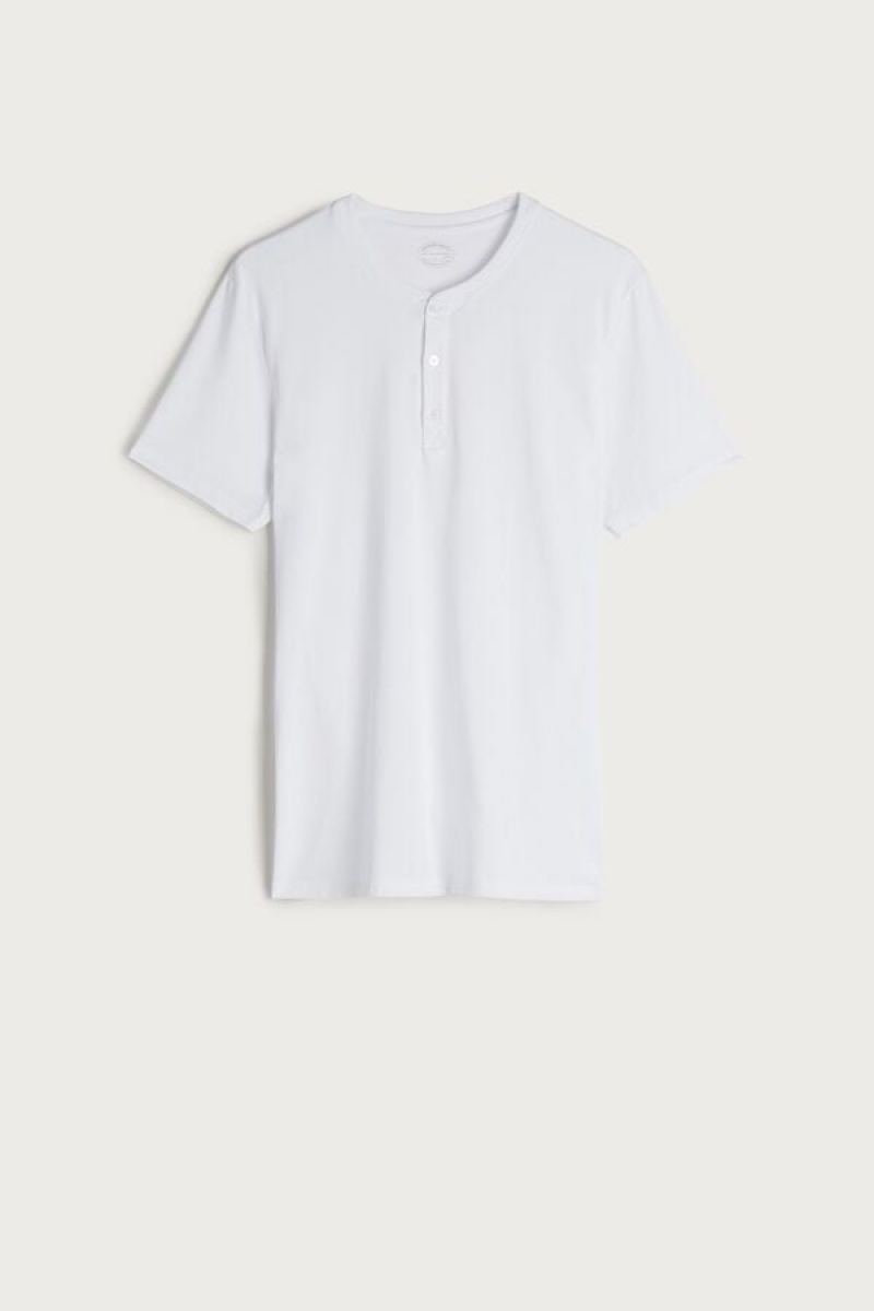 Intimissimi Short-Sleeved Supima® Cotton Shirt Muške Pidžama Bijele | HR 2907HKP