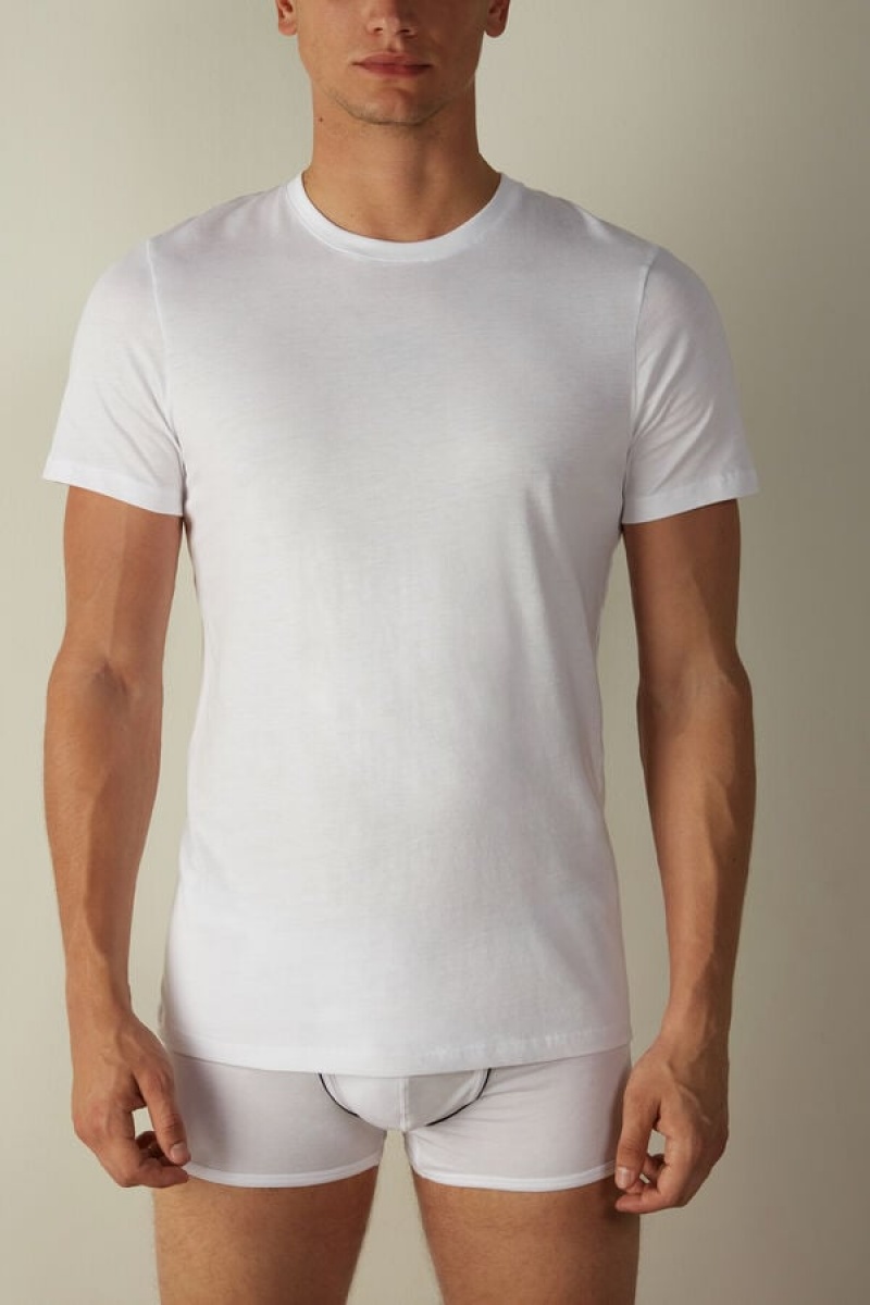 Intimissimi Short Sleeve Crew Neck T Shirt in Supima® Cotton Muške Pidžama Bijele | HR 2908GLA