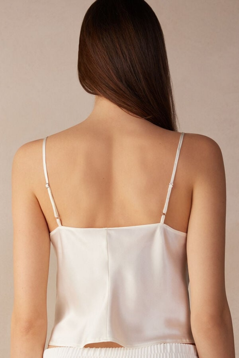 Intimissimi Silk Crop Camisole Ženske Majica bez Rukava Bijele | HR 1754GLQ