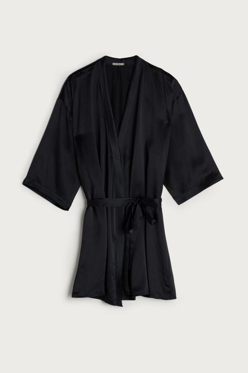 Intimissimi Silk Kimono Ženske Pidžama Crne | HR 2211RWH