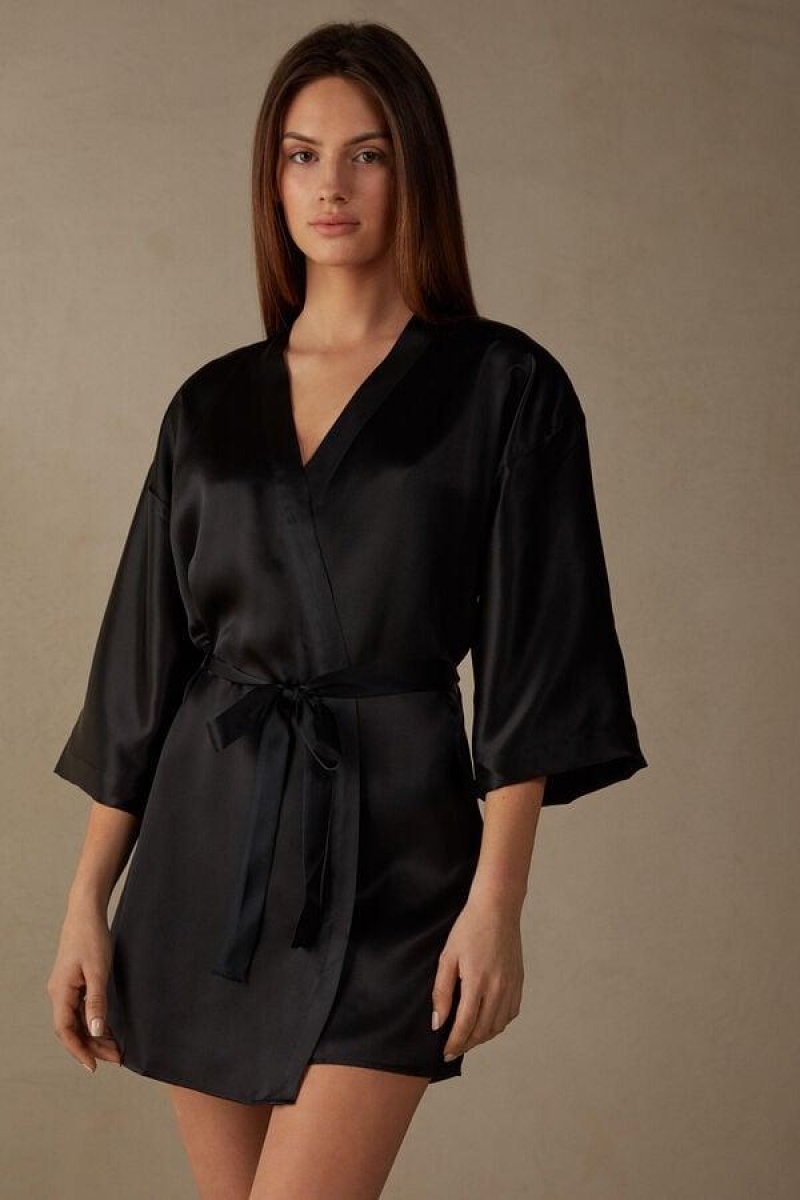 Intimissimi Silk Kimono Ženske Pidžama Crne | HR 2211RWH