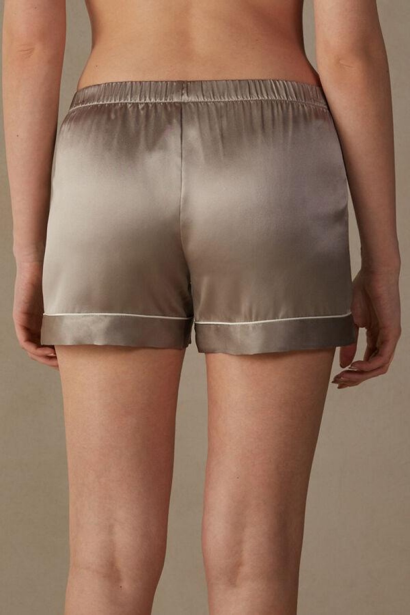 Intimissimi Silk Shorts with Contrast Trim Ženske Pidžama Bež | HR 1990JJE