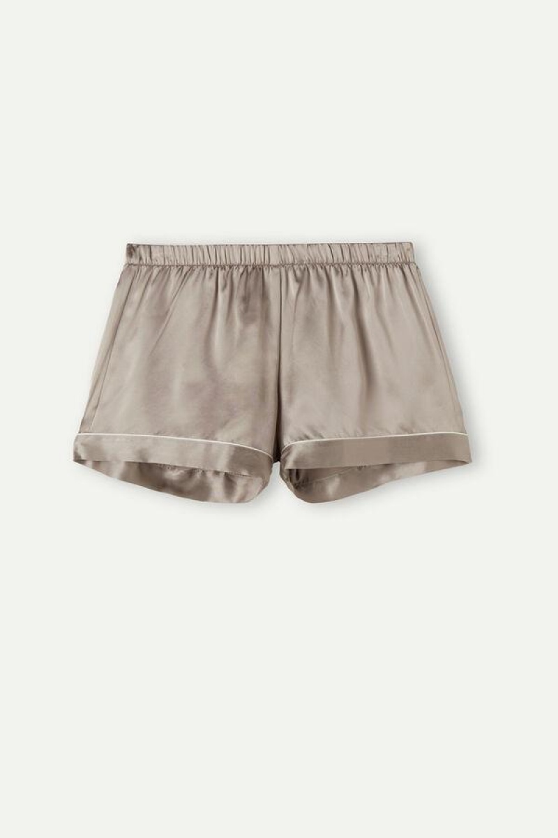 Intimissimi Silk Shorts with Contrast Trim Ženske Pidžama Bež | HR 1990JJE