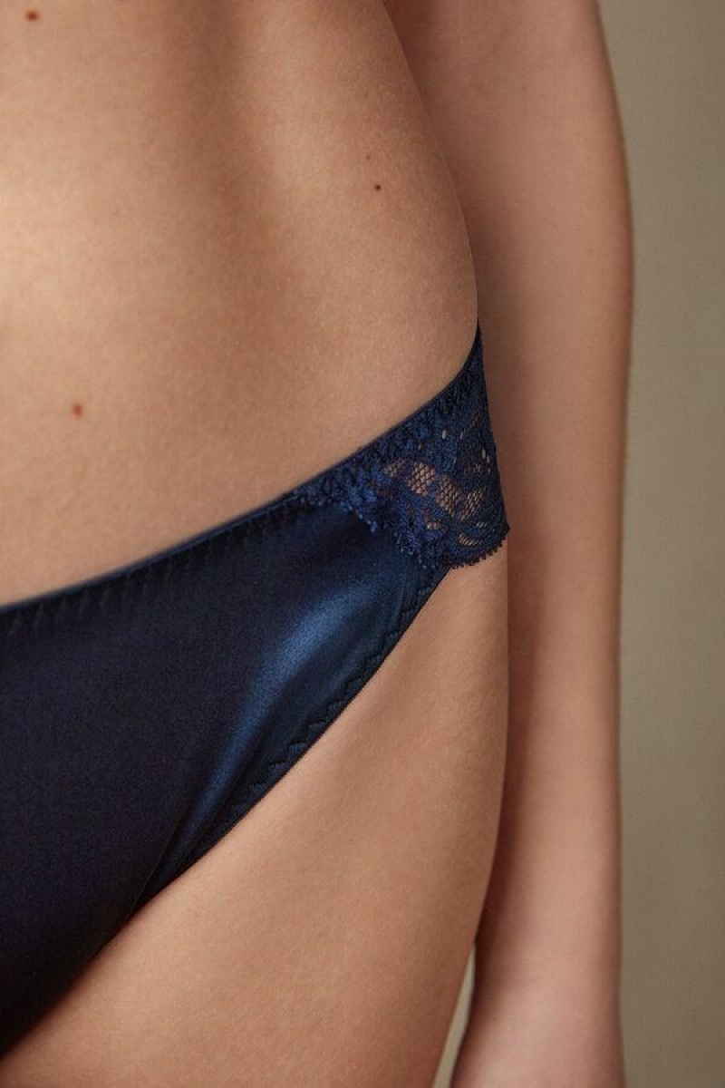 Intimissimi Silk and Lace Briefs Ženske Gaćice Plave | HR 2404MAQ