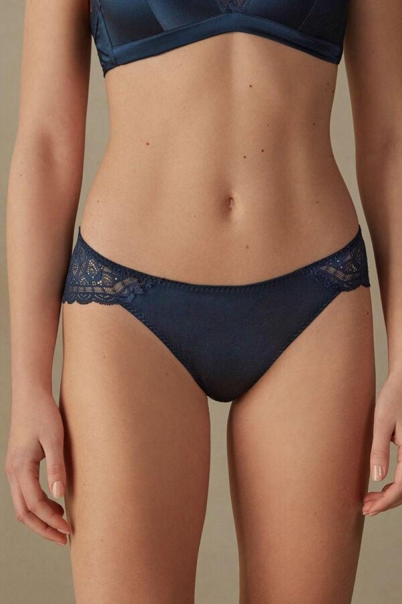 Intimissimi Silk and Lace Briefs Ženske Gaćice Plave | HR 2404MAQ