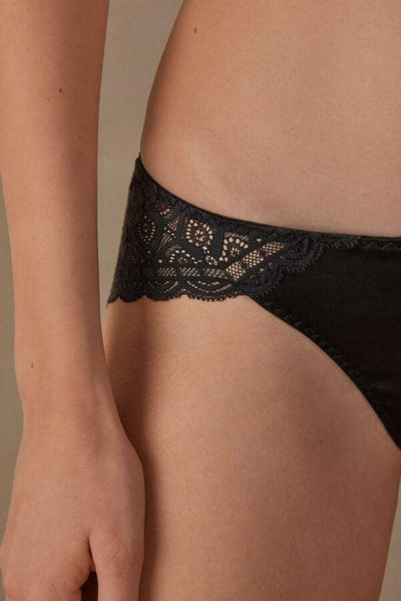 Intimissimi Silk and Lace Briefs Ženske Gaćice Crne | HR 2447ORK