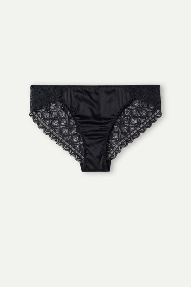 Intimissimi Silk and Lace Briefs Ženske Gaćice Crne | HR 2447ORK