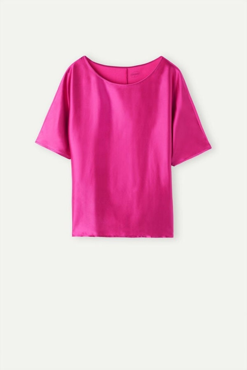 Intimissimi Silk and Modal Top Ženske Kratki Rukav Roze | HR 1859HKW