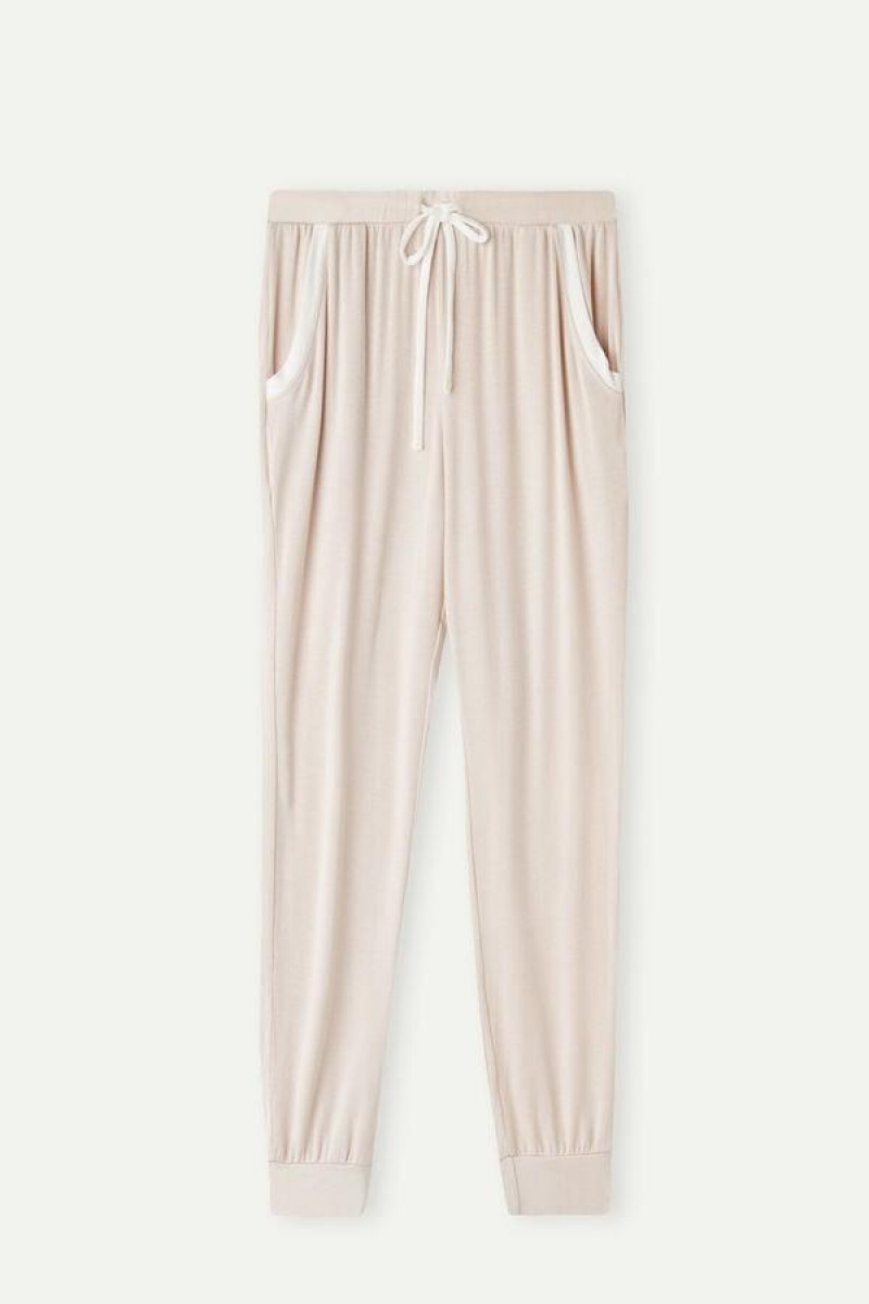 Intimissimi Simple Elegance Full Length Jogger Pants in Modal Ženske Pidžama Roze Bijele | HR 2043KIR