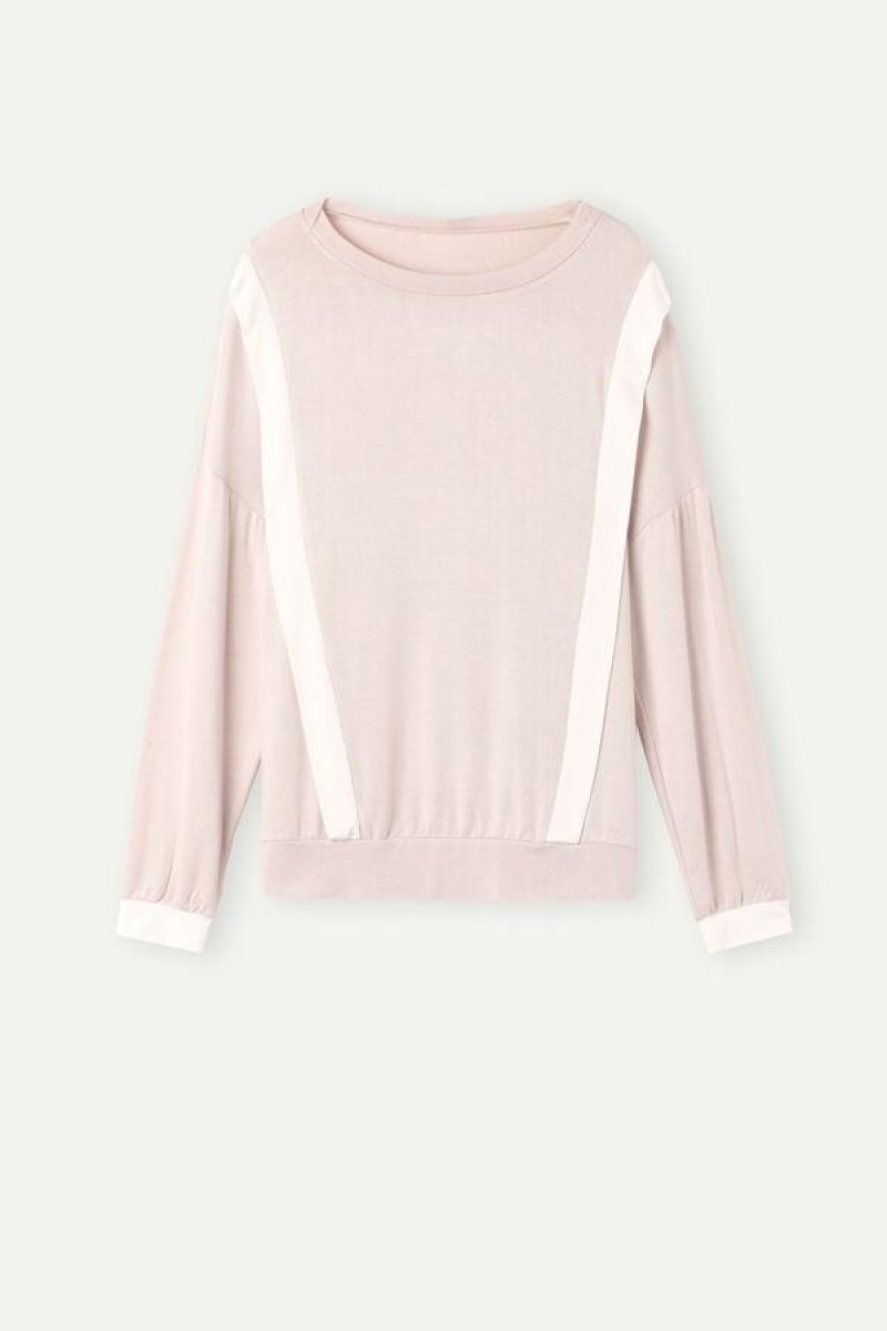 Intimissimi Simple Elegance Long Sleeve Top in Modal Ženske Pidžama Roze Bijele | HR 2144GLQ