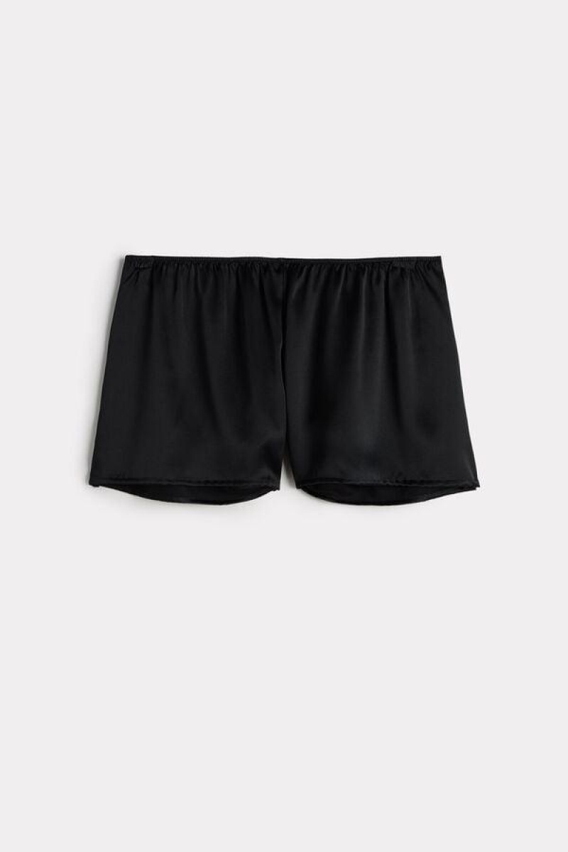 Intimissimi Smooth Silk-Satin Shorts Ženske Pidžama Crne | HR 2002EXG