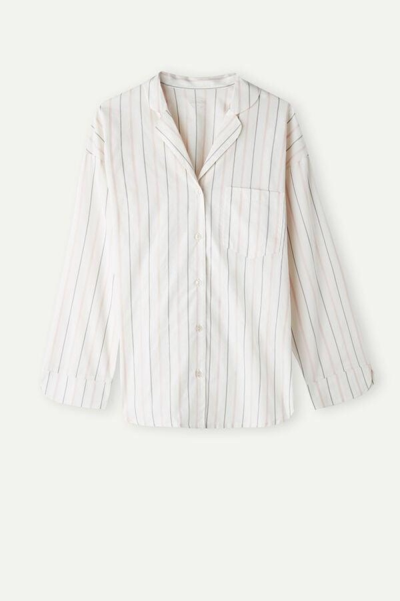 Intimissimi Soft Spring Long Sleeve Button-Up Shirt Ženske Pidžama Bež Roze Prugice | HR 2134TVJ