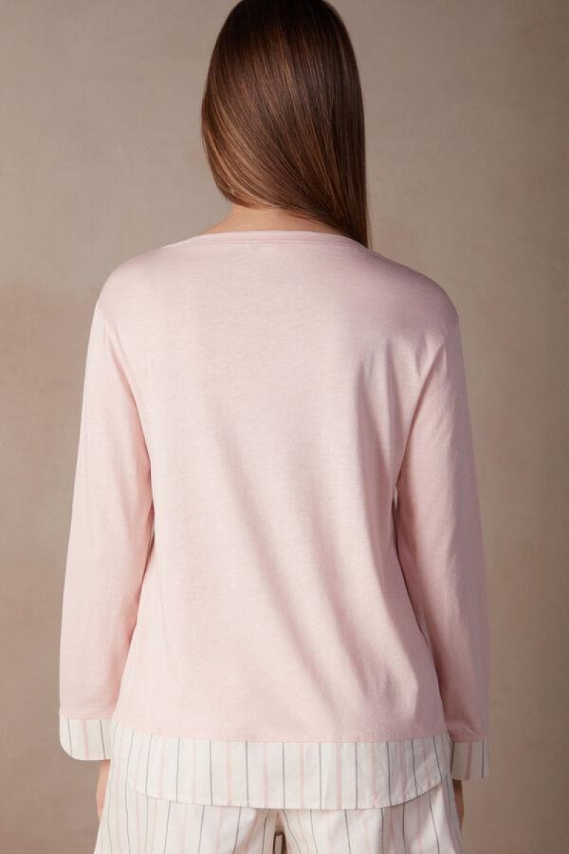 Intimissimi Soft Spring Long Sleeve Cotton Top Ženske Pidžama Roze | HR 2133RWH