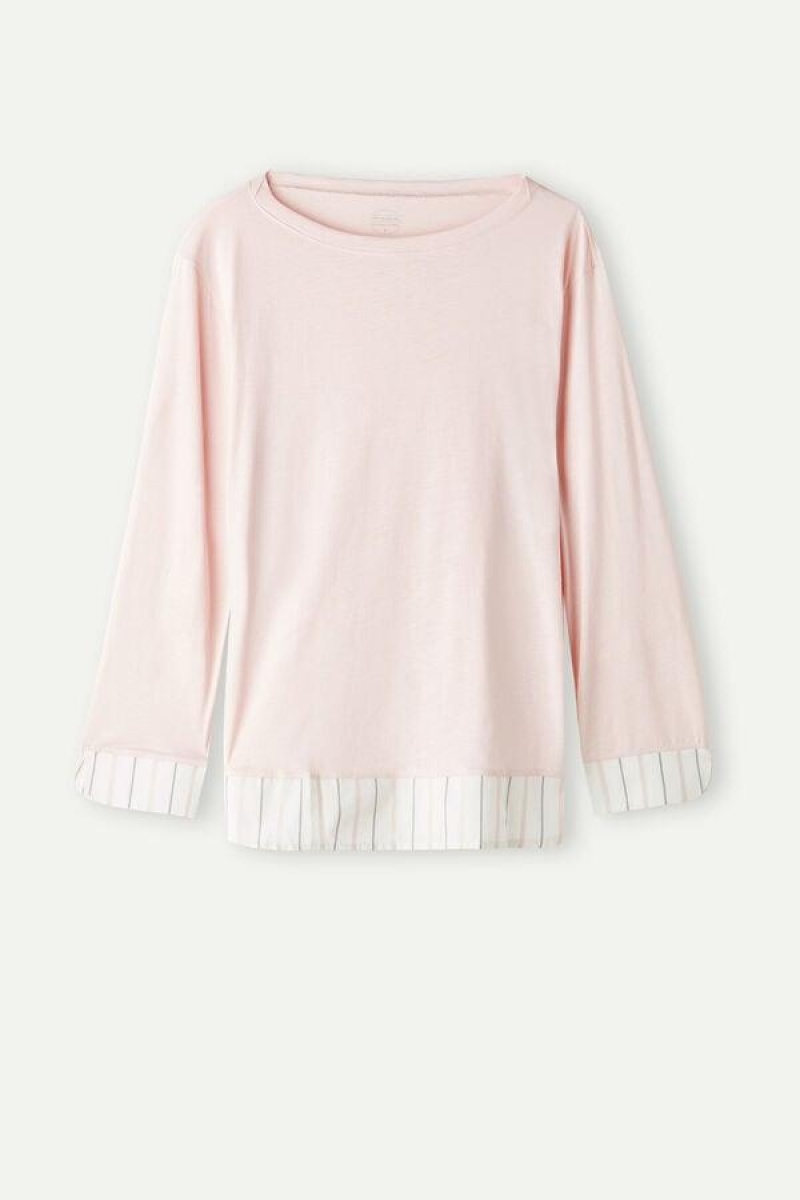 Intimissimi Soft Spring Long Sleeve Cotton Top Ženske Pidžama Roze | HR 2133RWH