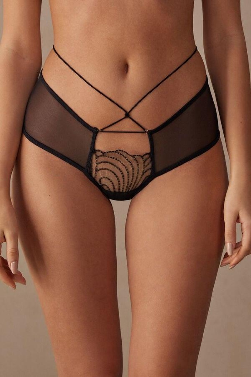 Intimissimi Steal the Show ‘80s Stil Hipster Brazilian Ženske Gaćice Crne | HR 2305ZGY