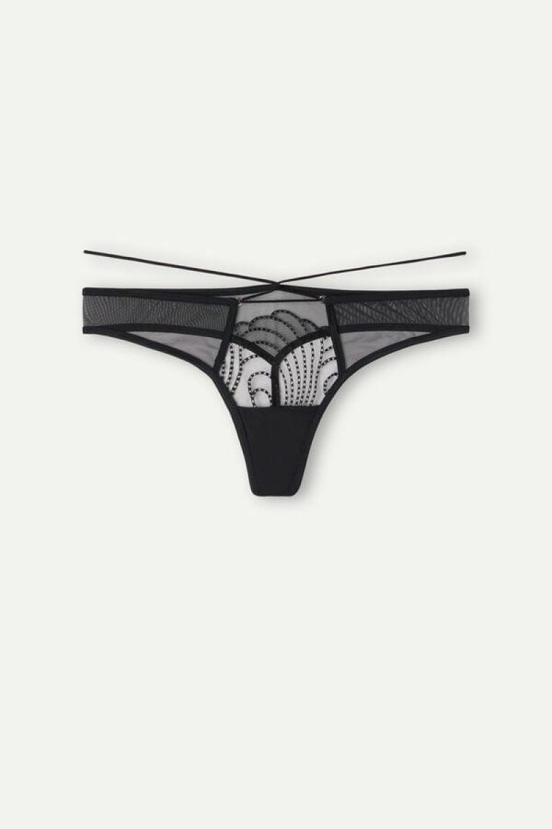 Intimissimi Steal the Show Thong Ženske Gaćice Crne | HR 2259MAS