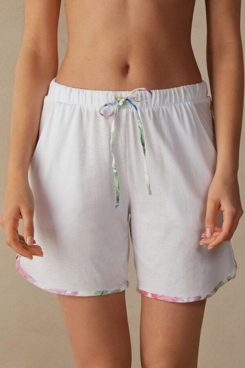 Intimissimi Summer Garden Shorts in Supima® Ultrafresh Cotton Ženske Pidžama Bijele | HR 1986DNN