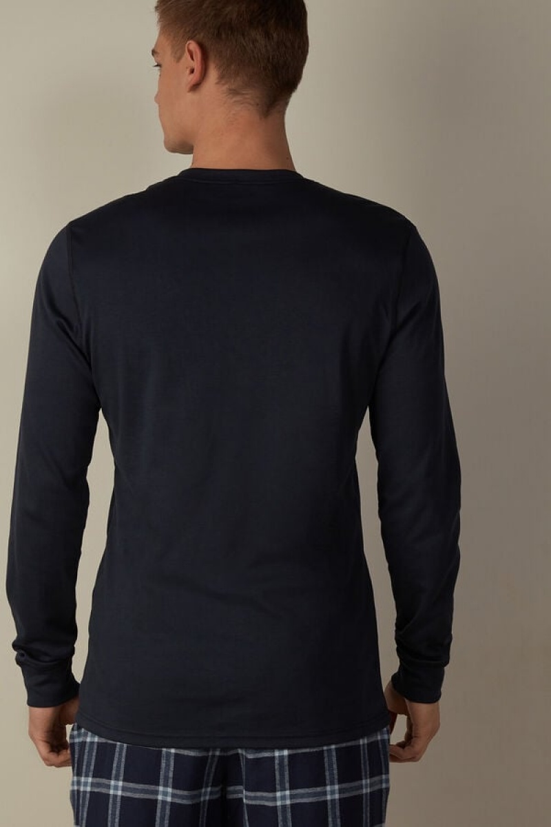 Intimissimi Supima Interlock Long-Sleeve Top Muške Pidžama Plave | HR 2902ZGT