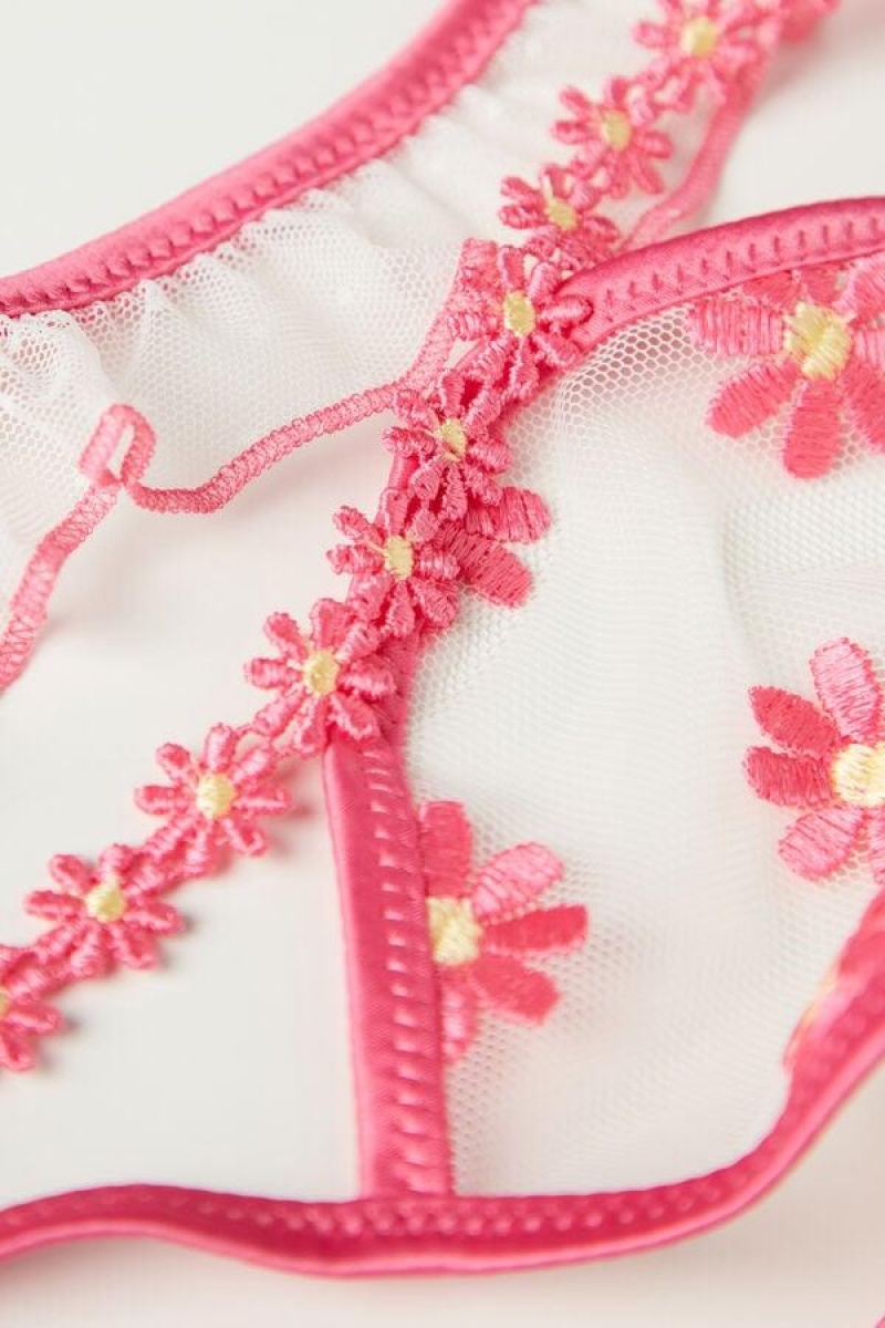 Intimissimi Sweet Like Daisies ‘80s Stil Thong Ženske Gaćice Fuksije Roze Bijele | HR 2233MAS