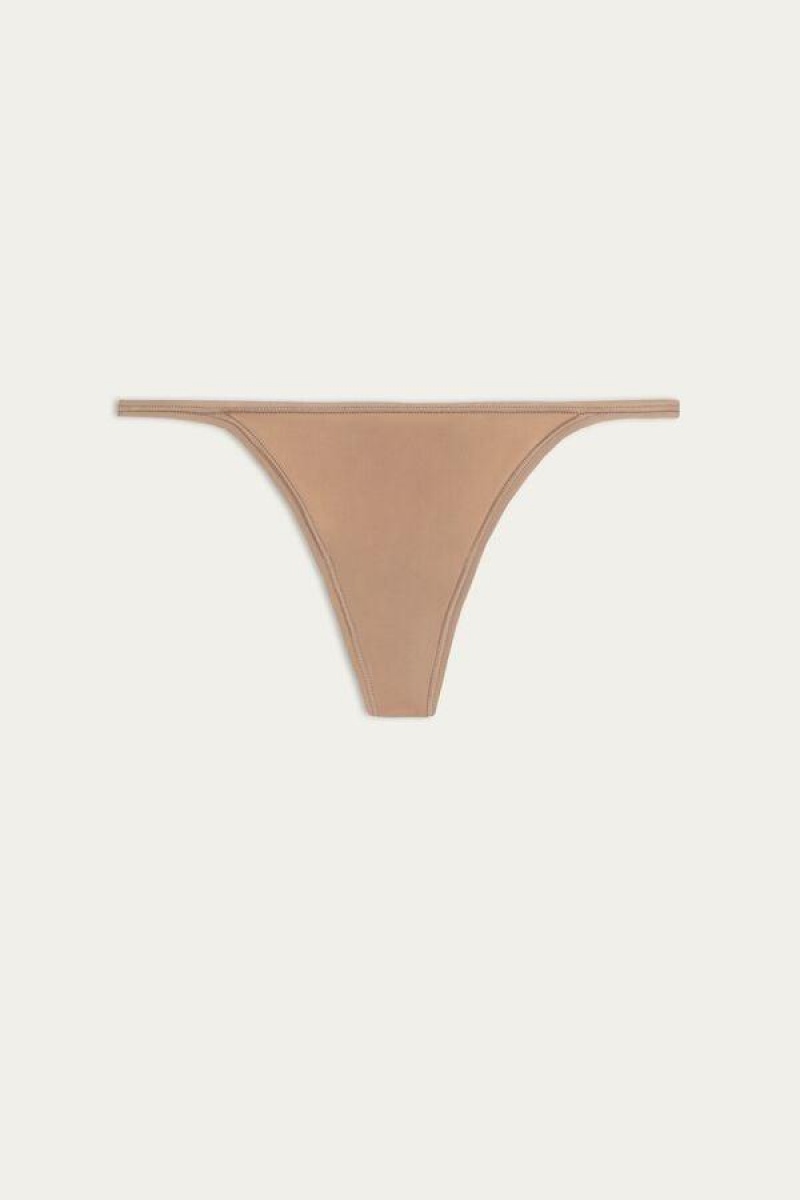 Intimissimi Thong with Ultralight Microfiber Straps Ženske Gaćice Bež | HR 2291YUK