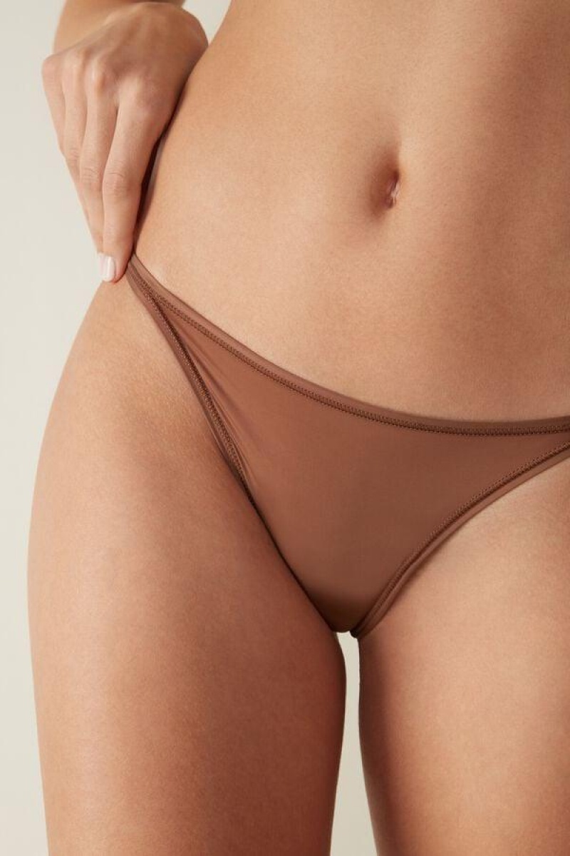 Intimissimi Thong with Ultralight Microfiber Straps Ženske Gaćice Tamno Bež | HR 2292UTL