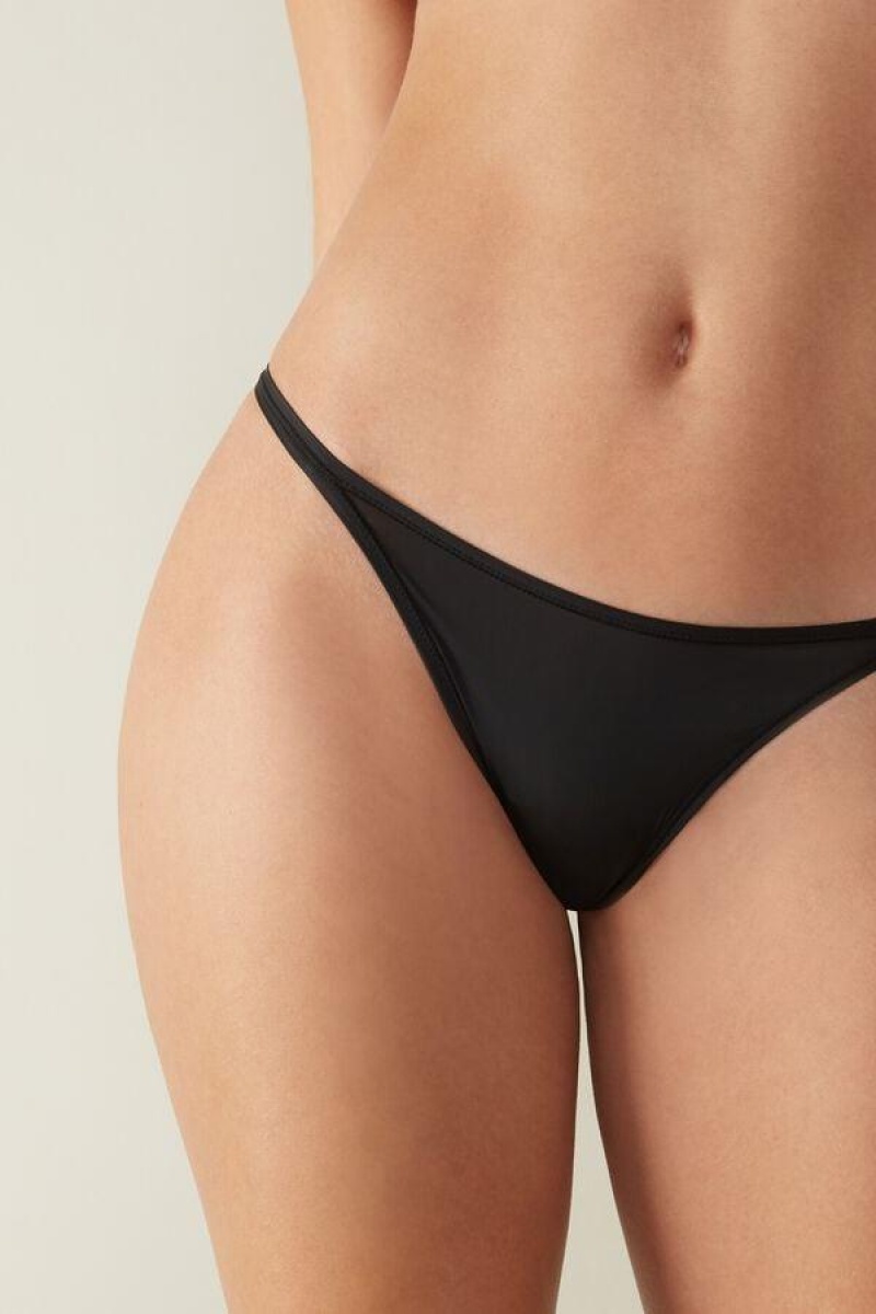 Intimissimi Thong with Ultralight Microfiber Straps Ženske Gaćice Crne | HR 2294ORX