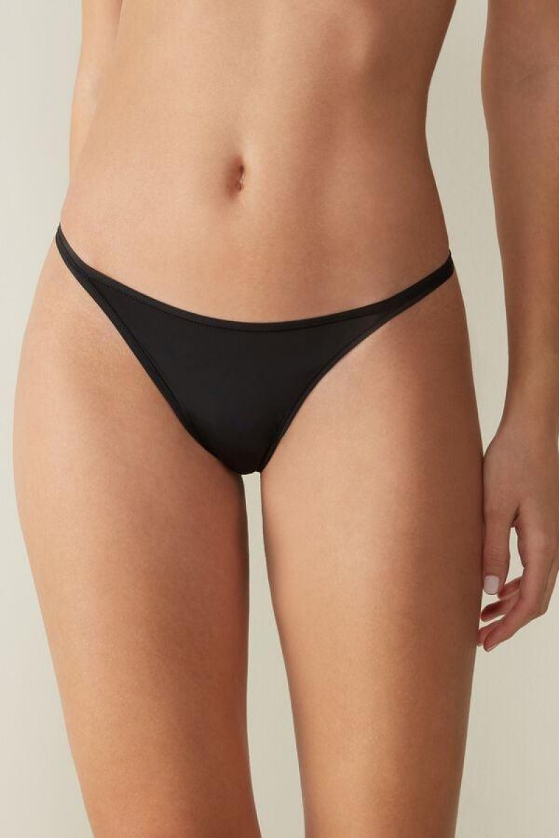 Intimissimi Thong with Ultralight Microfiber Straps Ženske Gaćice Crne | HR 2294ORX