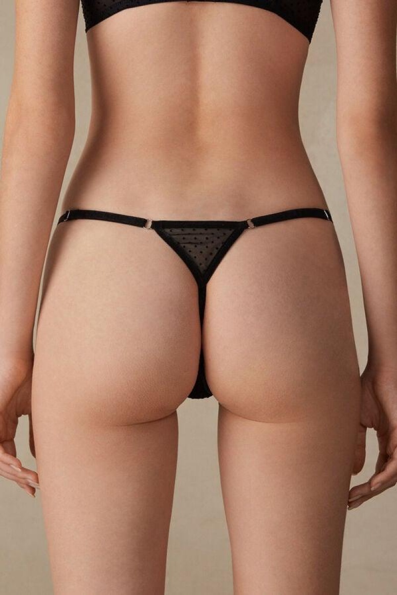 Intimissimi Time to Shine String Thong Ženske Gaćice Crne | HR 2263RWH