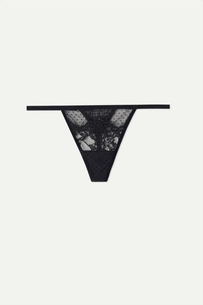 Intimissimi Time to Shine String Thong Ženske Gaćice Crne | HR 2263RWH