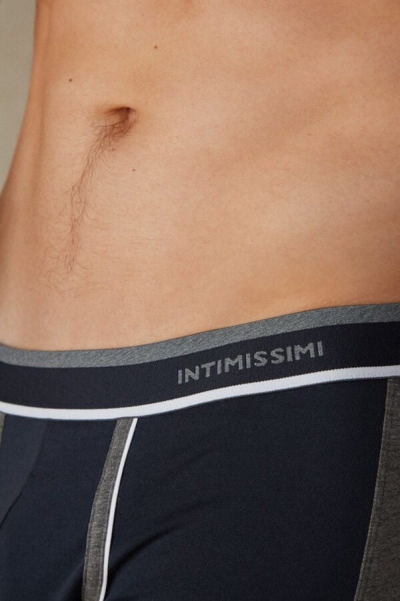 Intimissimi Two-tone in Stretch Supima® Cotton Muške Boxer Plave Tamno Sive | HR 2571GLS