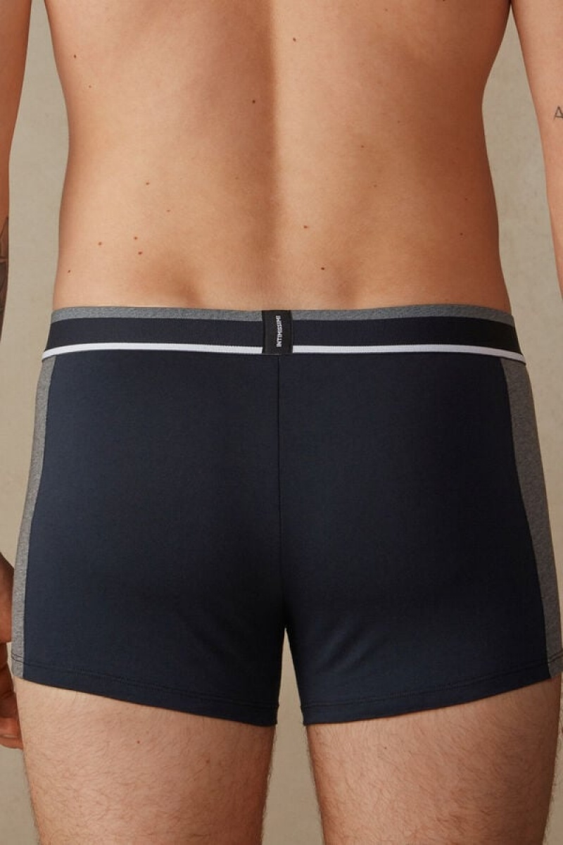 Intimissimi Two-tone in Stretch Supima® Cotton Muške Boxer Plave Tamno Sive | HR 2571GLS