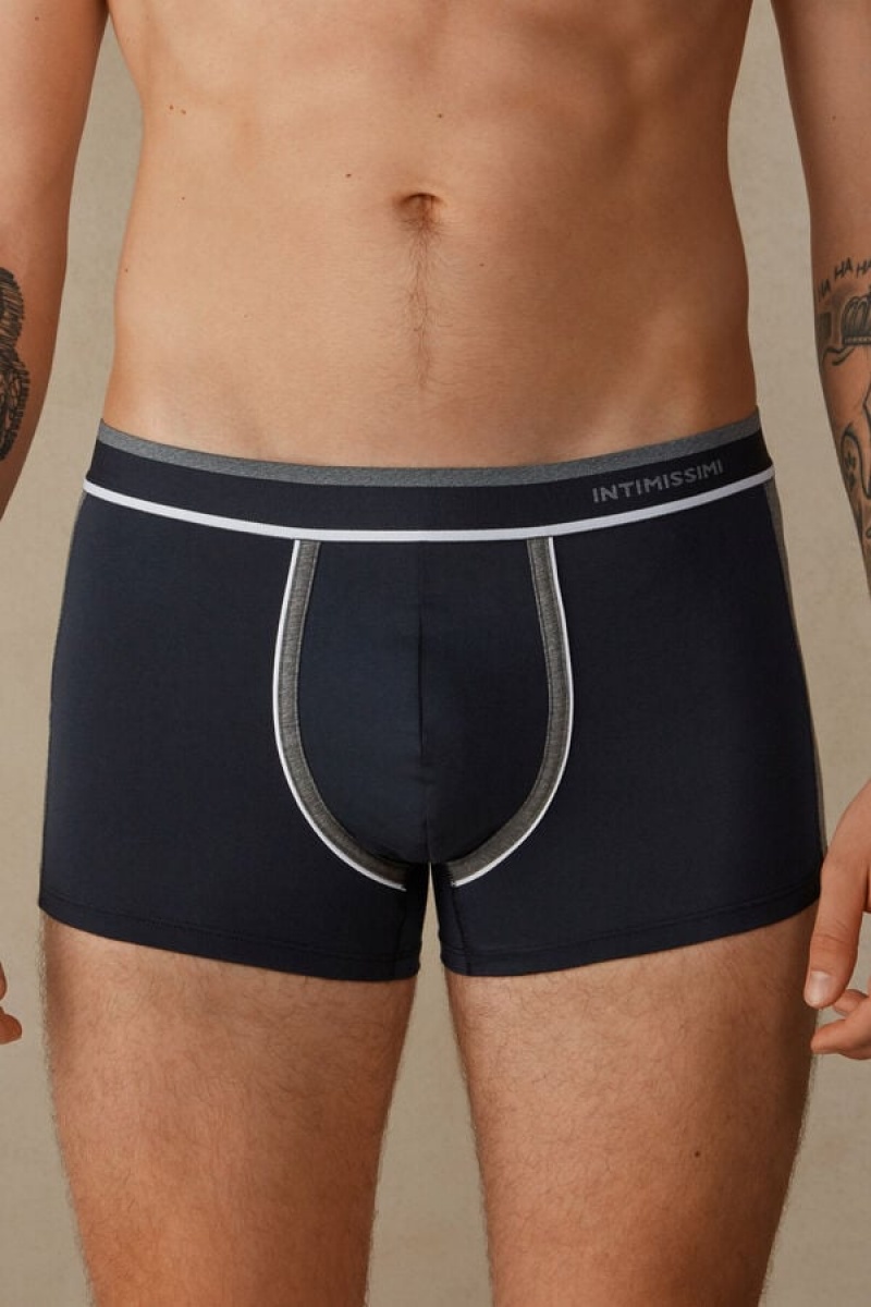 Intimissimi Two-tone in Stretch Supima® Cotton Muške Boxer Plave Tamno Sive | HR 2571GLS