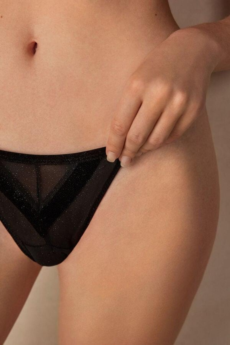 Intimissimi Under the Stars String Thong Ženske Gaćice Crne | HR 2261WYF