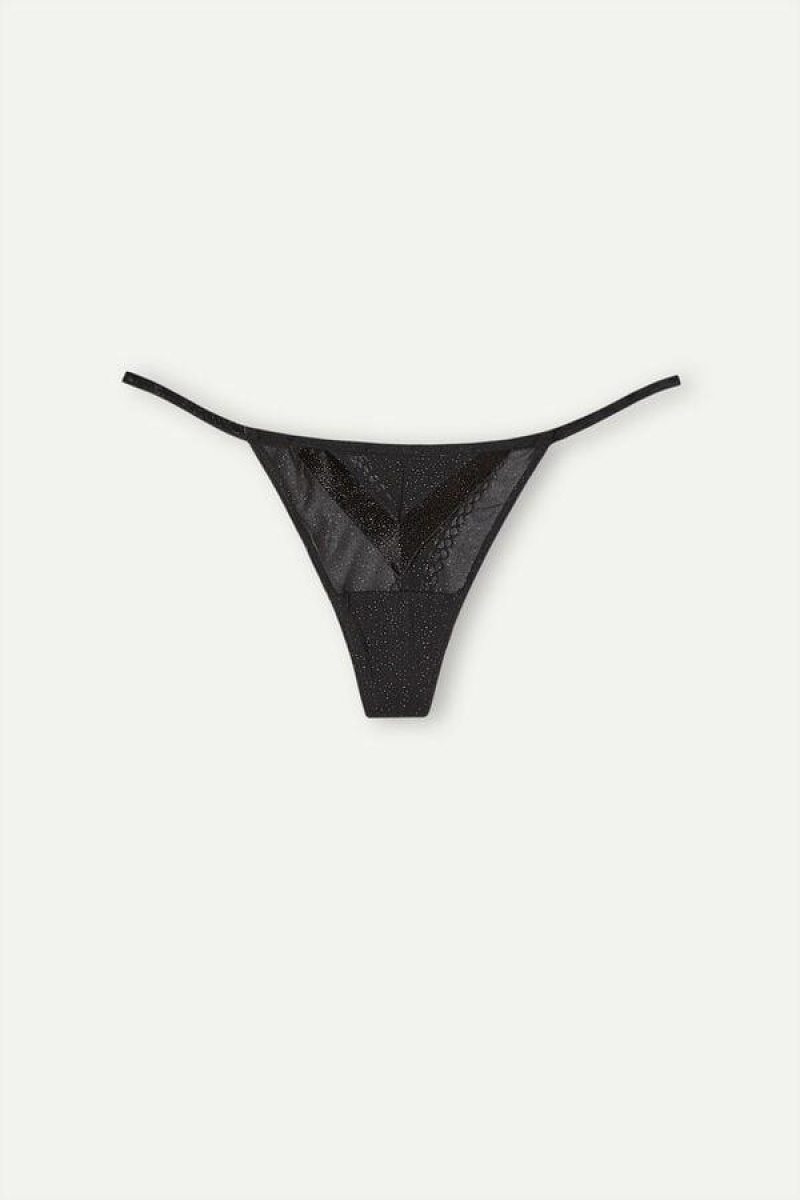 Intimissimi Under the Stars String Thong Ženske Gaćice Crne | HR 2261WYF